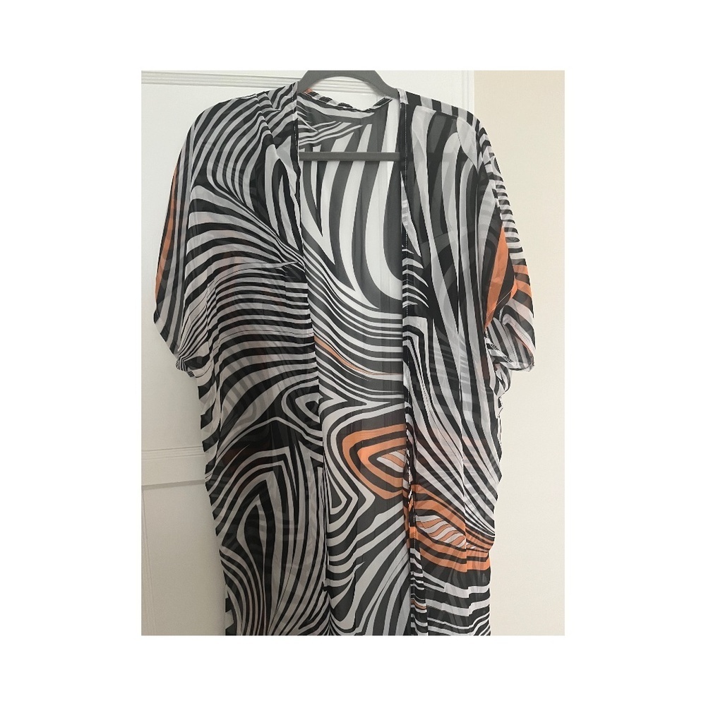 Sheer print duster contemporary cover up beach resort wear coastal